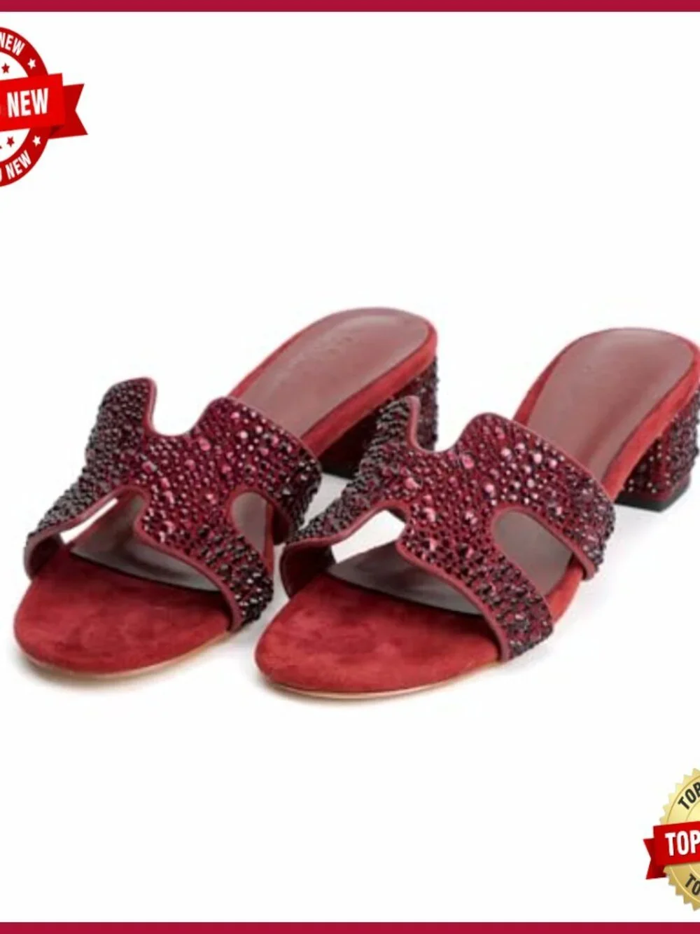 Rhinestone Heeled Sandals with Suede Upper and Block Heel for Weddings